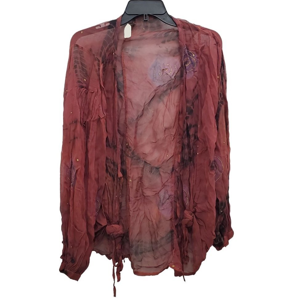 U.R.U URU Women's Vintage Burgundy Hand Dyed OOAK Open‎ Boho Cardigan One Size